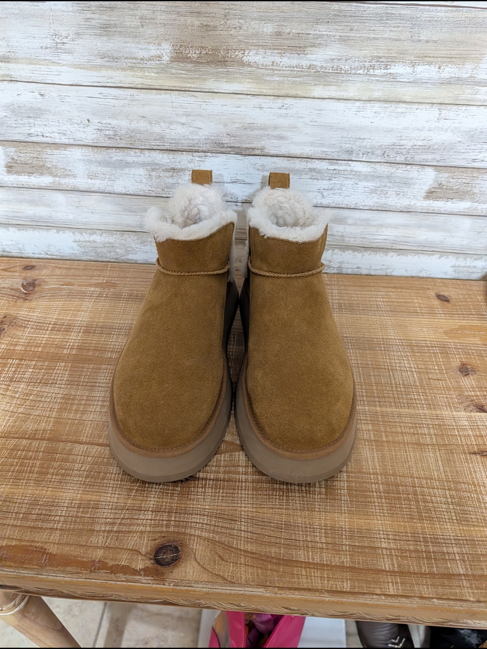Koolaburra Tan Suede Shearling-Lined Moccasin Boots